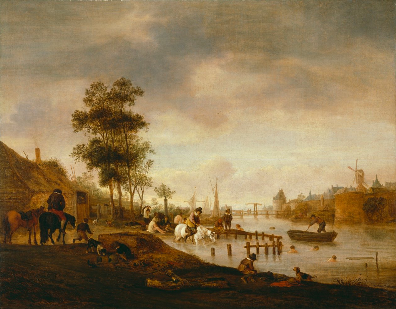 Flodlandskab med svømmere af Isaac van Ostade