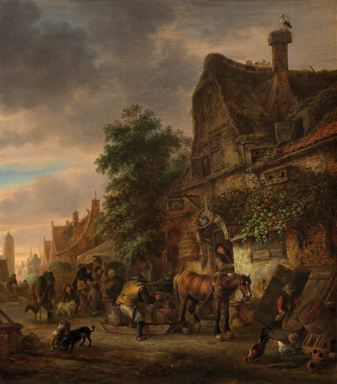 Arbejdere før en kro, 1645. af Isaac van Ostade