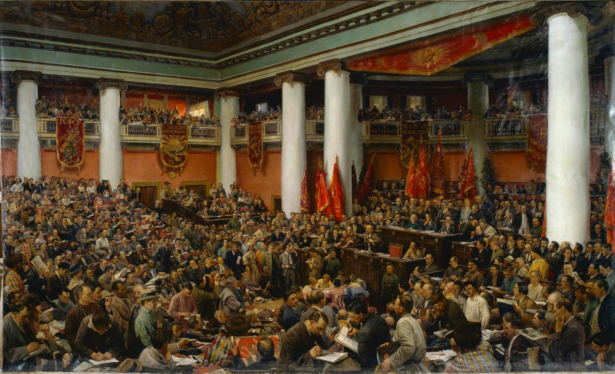 Deuxieme congres du Komintern (Internationale communiste) - Den festlige åbning af Den Kommunistiske Internationales anden kongres (Comintern) - Isaak Izrailevich Brodsky (1884-1939). Olie på lærred af Isaak Israilevich Brodsky