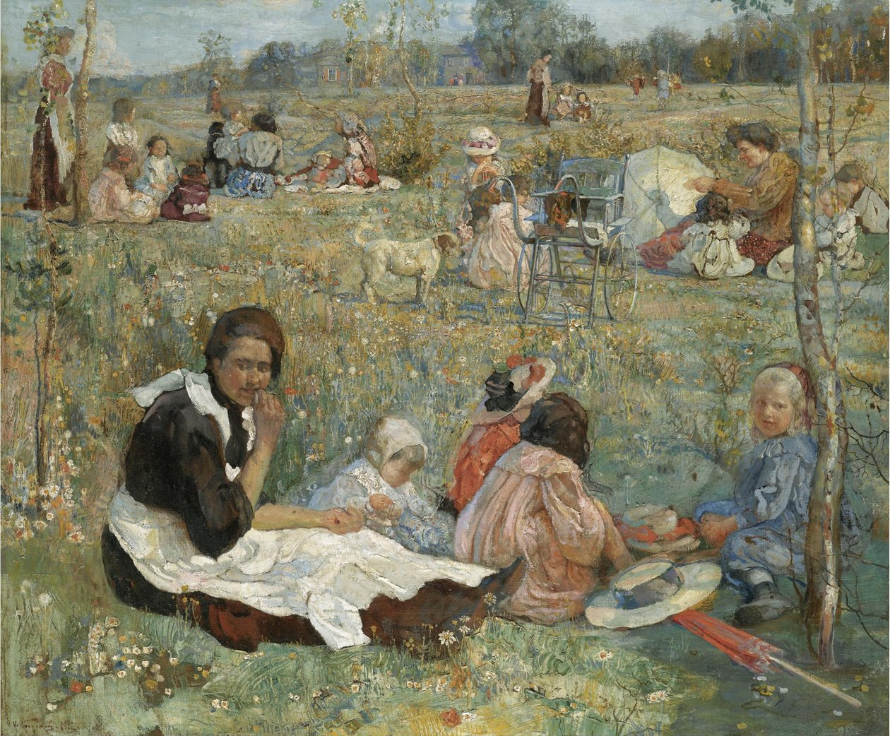 Barnepige med børn, 1912 af Isaak Israilevich Brodsky