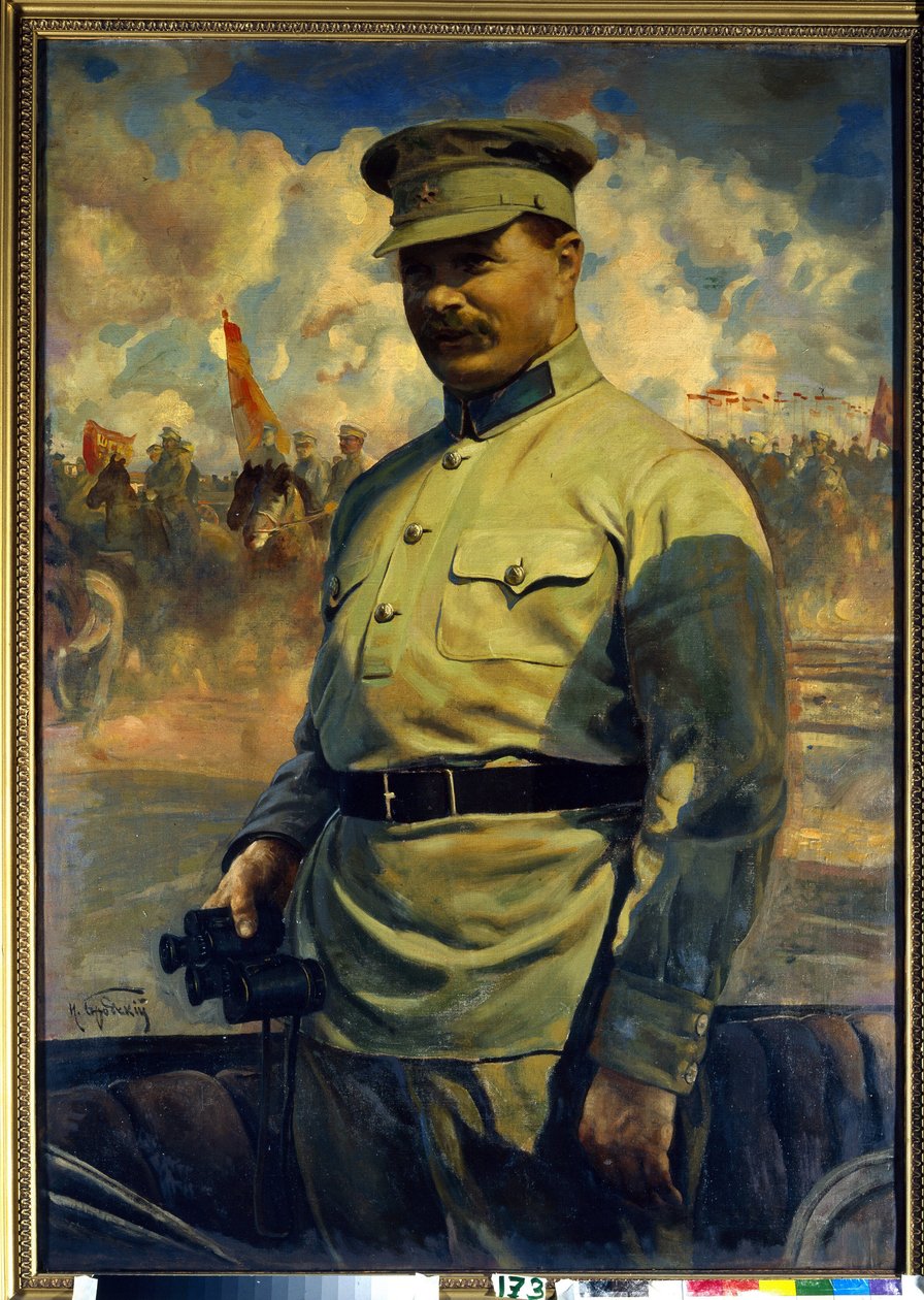 Portræt af den bolsjevikiske leder Mikhail Vasilyevich Frunze (1885-1925). (Portræt af den bolsjevikiske leder M. V. Frunze). Maleri af Isaak Izrailevich Brodsky (Brodsky) (1884-1939), olie på lærred af Isaak Israilevich Brodsky