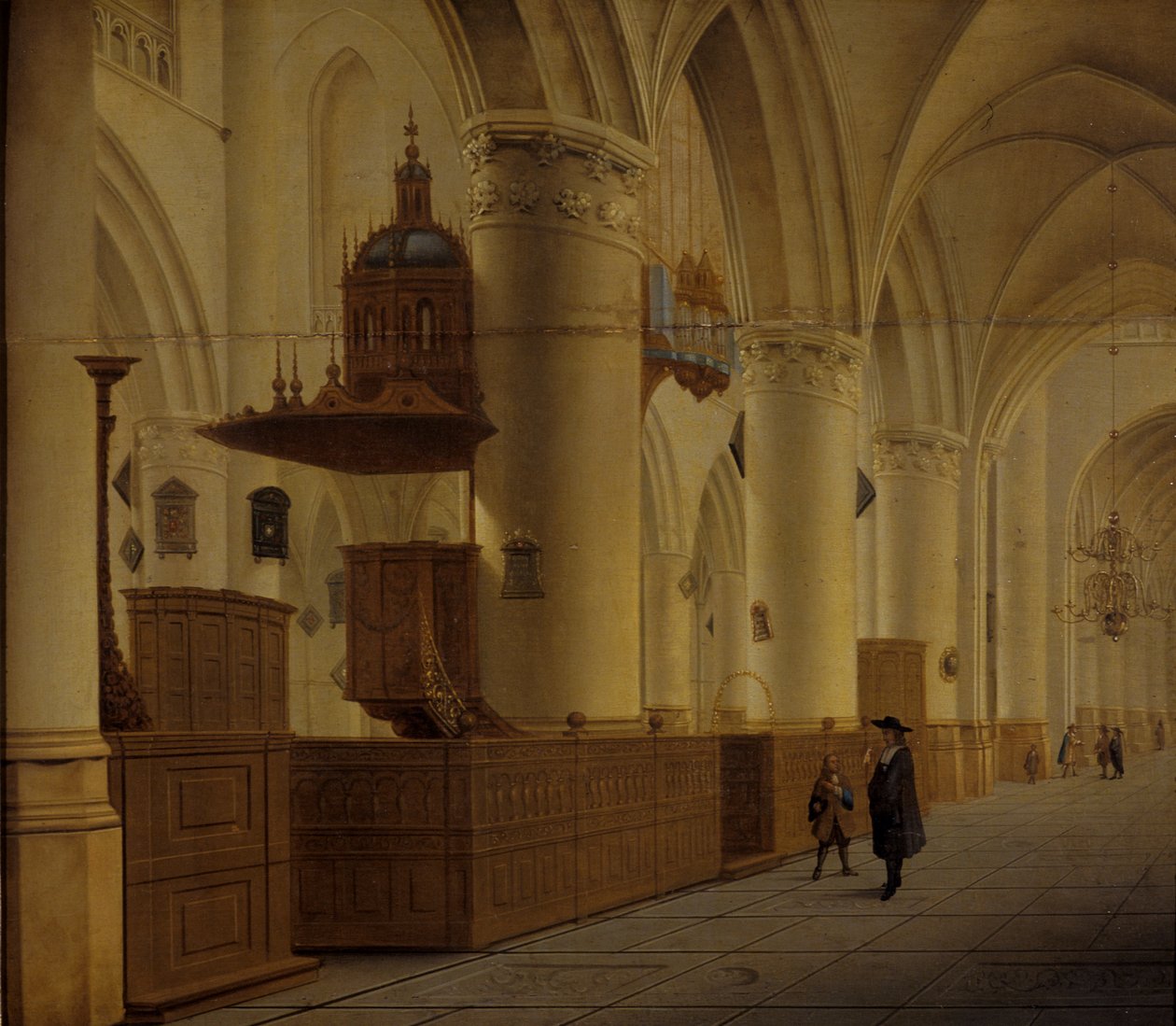 Interiør af St. Bavo i Haarlem (olie på egetræ) af Isaak Nickelen