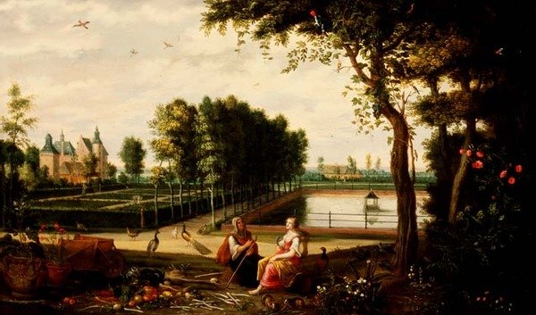 Vertumnus og Pomona (panel) af Isaak van Oosten