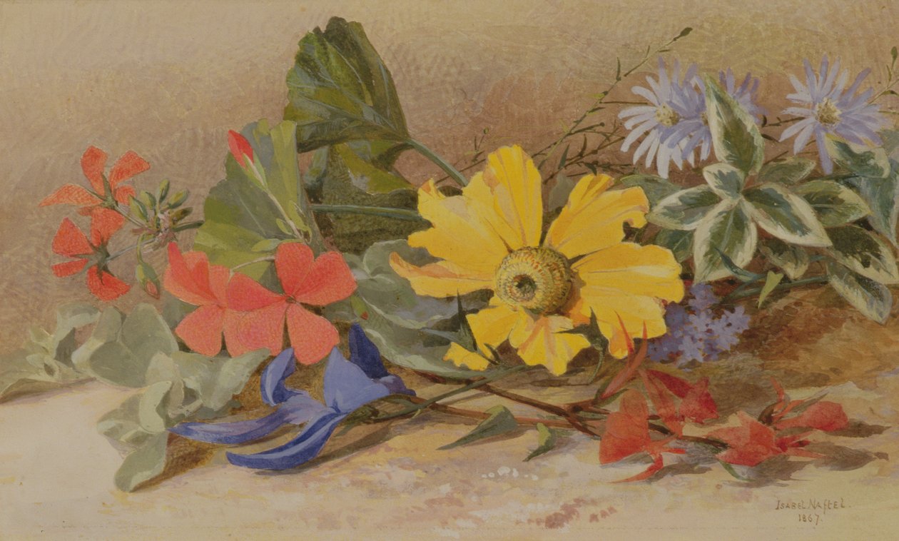 Stilleben - blandede blomster, 1867 af Isabel Oakley Naftel