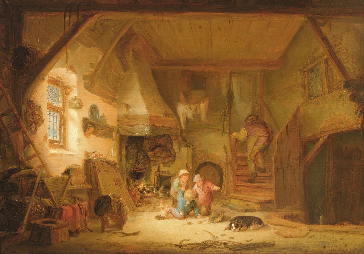 Børn leger ved et sommerhusbål, 1641 af Isack van Ostade