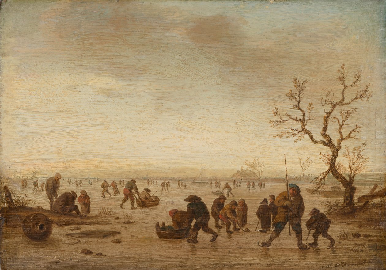Skaters on the Ice, ca. 1642-45 (olie på egetræ) af Isack van Ostade