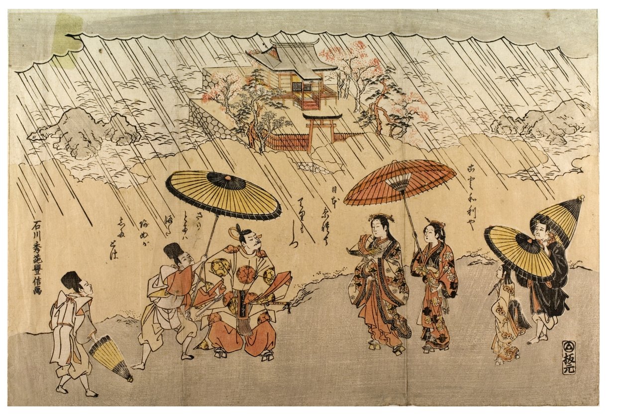 Strandscene i regnvejr af Ishikawa Toyonobu