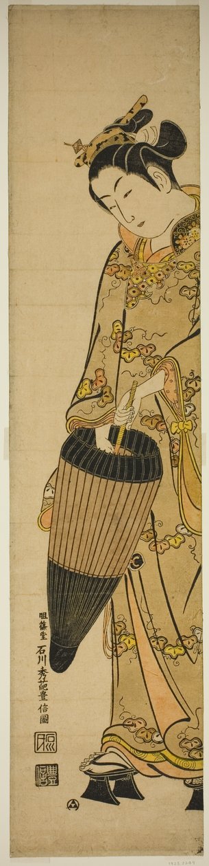 Ung kvinde med paraply af Ishikawa Toyonobu