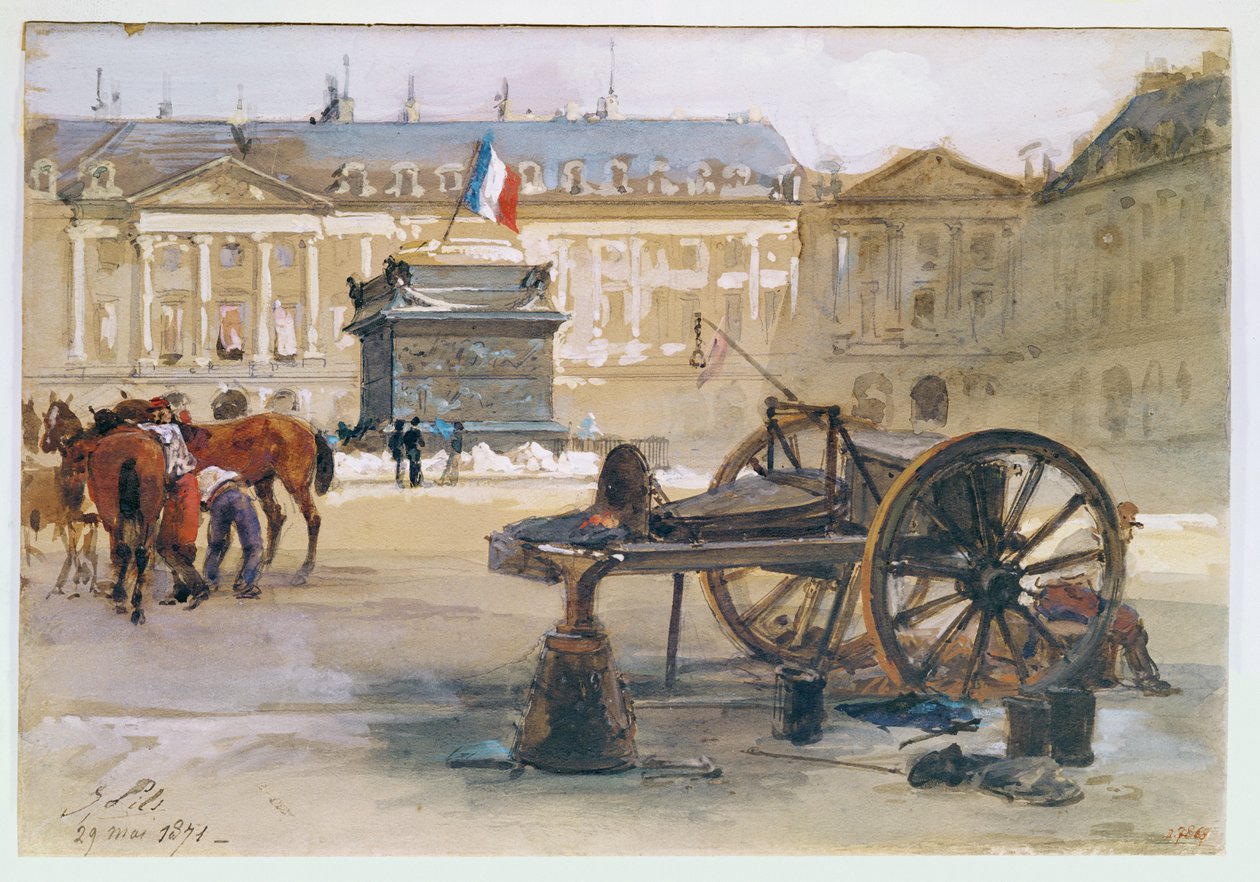 Paris Kommune: Vendome-søjlens fald, 29. maj 1871 af Isidore Pils
