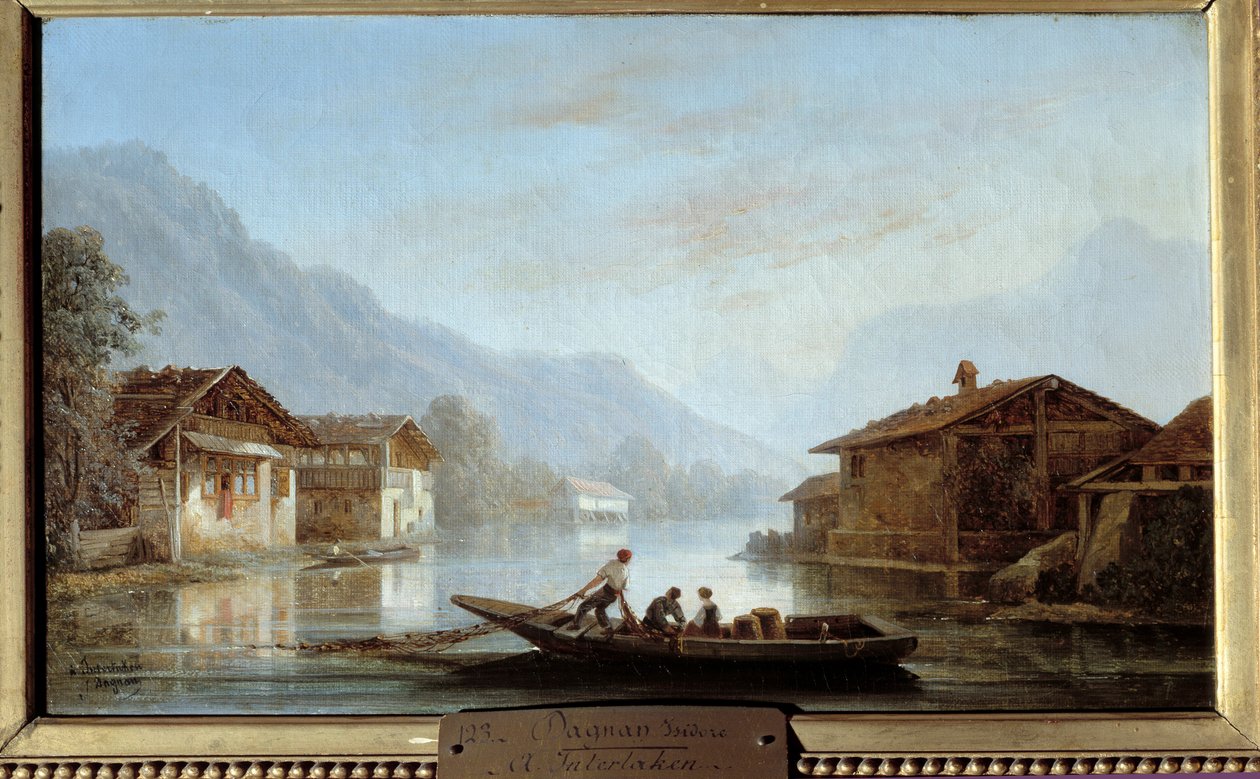 Schweiziske fiskere i Interlaken. Maleri af Isidore Dagnan (1794 - 1873) af Isidore Dagnan