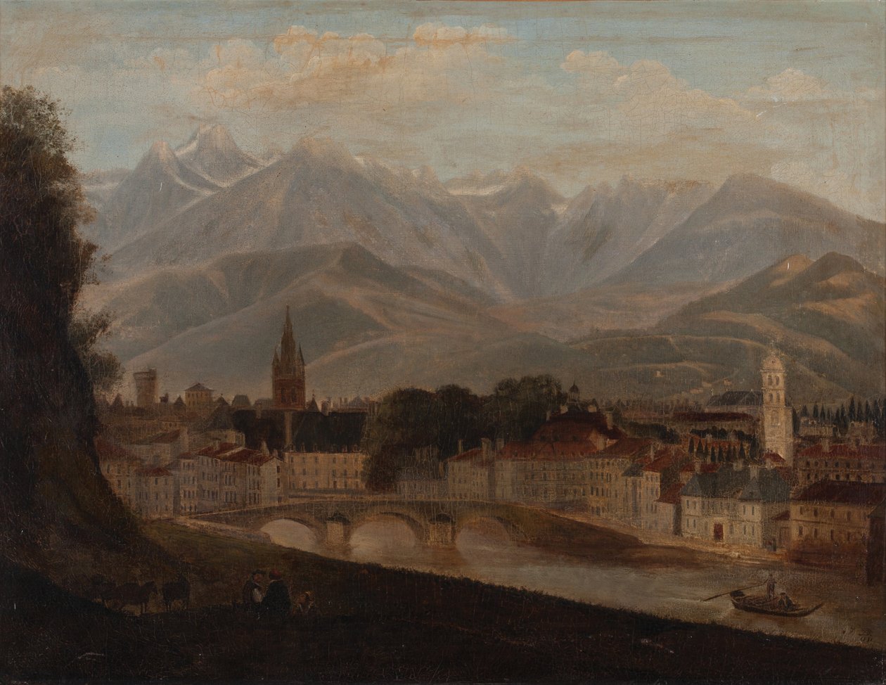 Udsigt over Grenoble, Belledonne-bjergkæden i baggrunden 1831 (Olie på lærred) af Isidore Dagnan