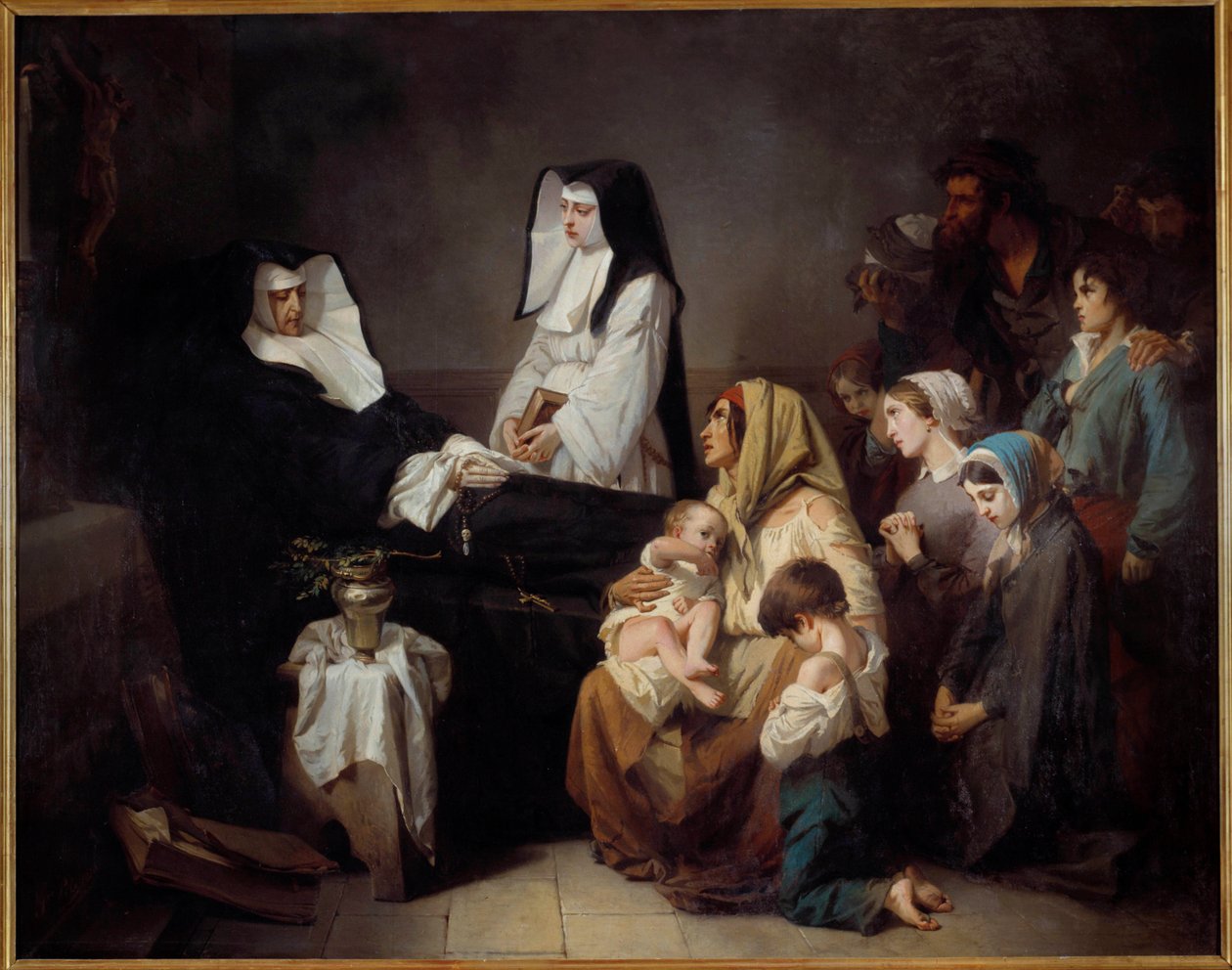 Død af en søster af velgørenhed Fattige familier samles nær liget af nonnen. Maleri af Isidore Alexandre Augustin Pils (1813-1875) 1850 søn. 2,43x3,08 m Paris, musee d