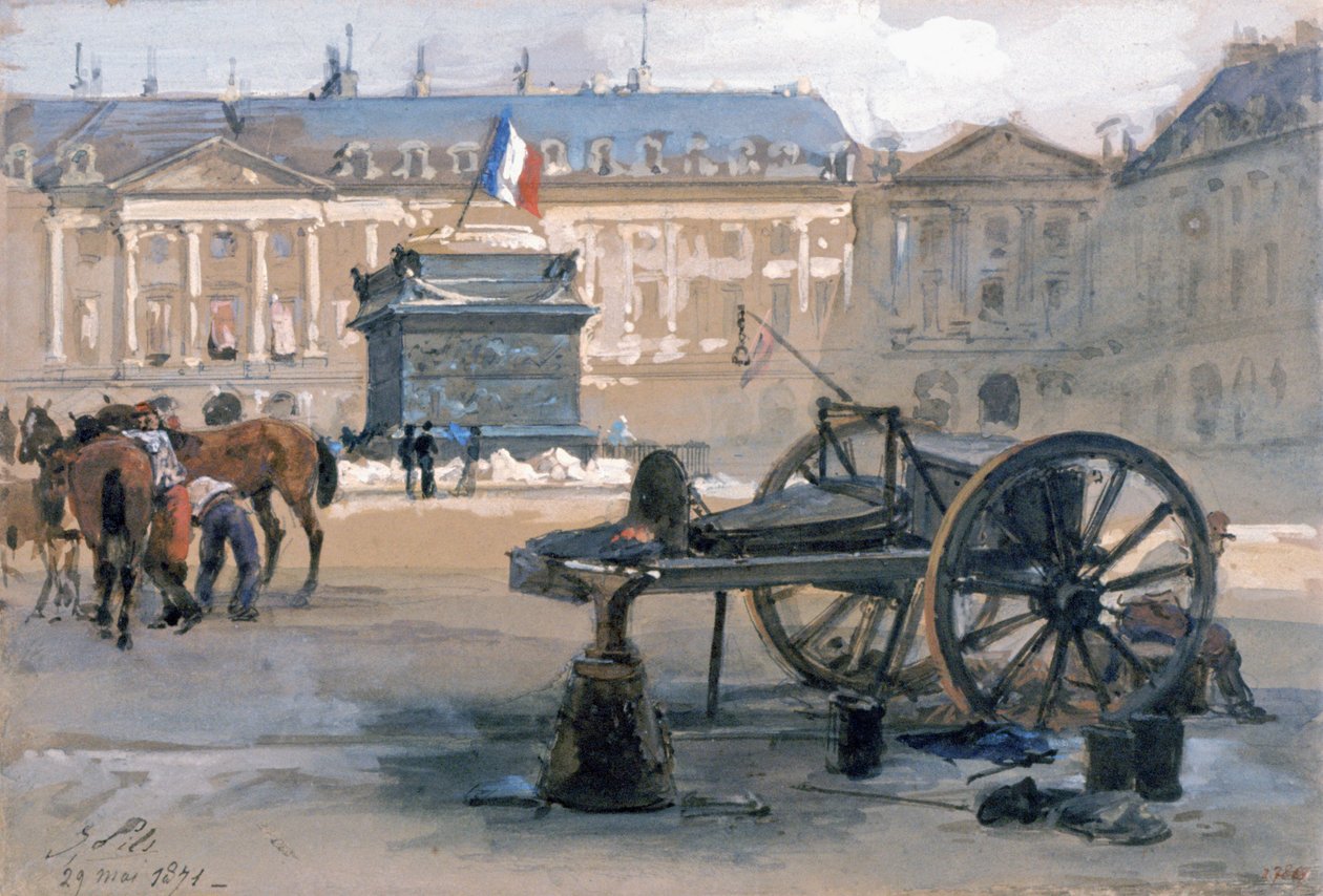 The Fall of the Vendome Column, 29. maj 1871 (akvarel på papir) af Isidore Pils
