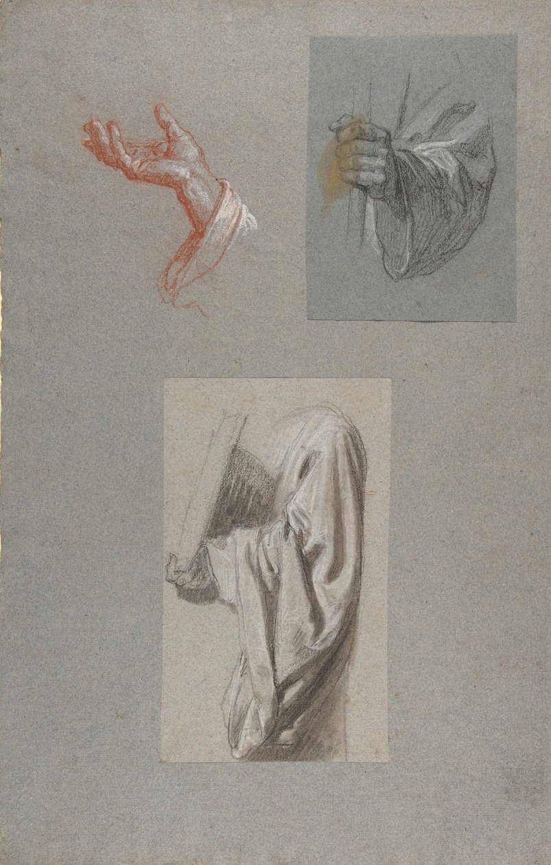 en. Sankt Remis hånd, f. Sankt Remis hånd, ca. Drapery Study for Acolyte Holding Book..., 19. årh af Isidore Pils