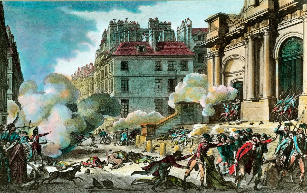 Franske Revolution: Den 13. år IV; General Bonaparte (Napoleon I Bonaparte) fik pistolerne bragt, oprørerne var skud på trapperne til Saint Roch-kirken i Paris den 4. oktober af Isidore Stanislas Helman