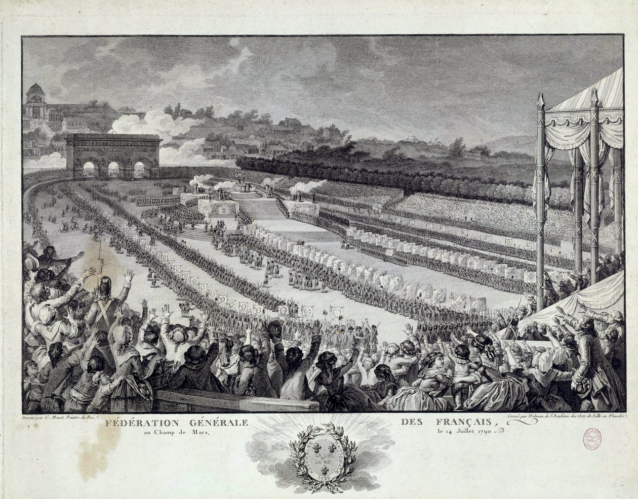 Den franske revolution: visning af festen for General Federation of French Departments på Champs de Mars i Paris den 14/07/1791. Illustration af Isidore Helman (1743-1809) Paris fra det 18. århundrede, Musee Carnavalet af Isidore Stanislas Helman