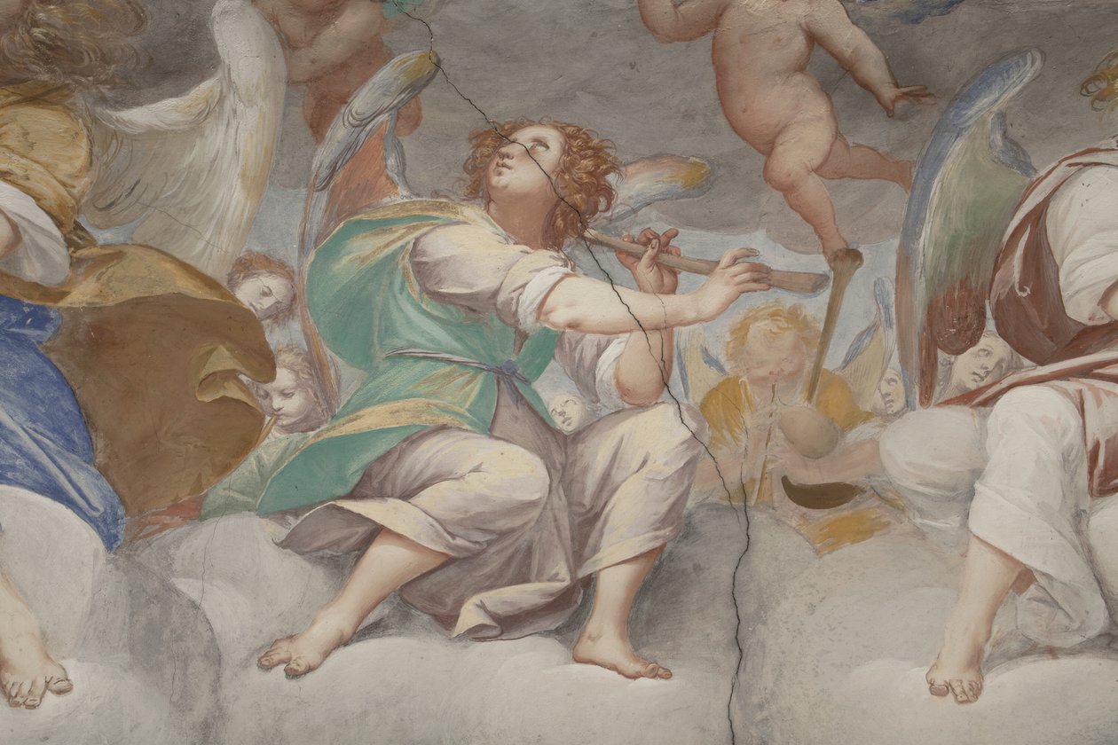Engle, musiker-engle og puttos, detalje af Paradiset med den evige Fader, ca. 1623-34 (detalje af 3496185) af Isidoro Bianchi