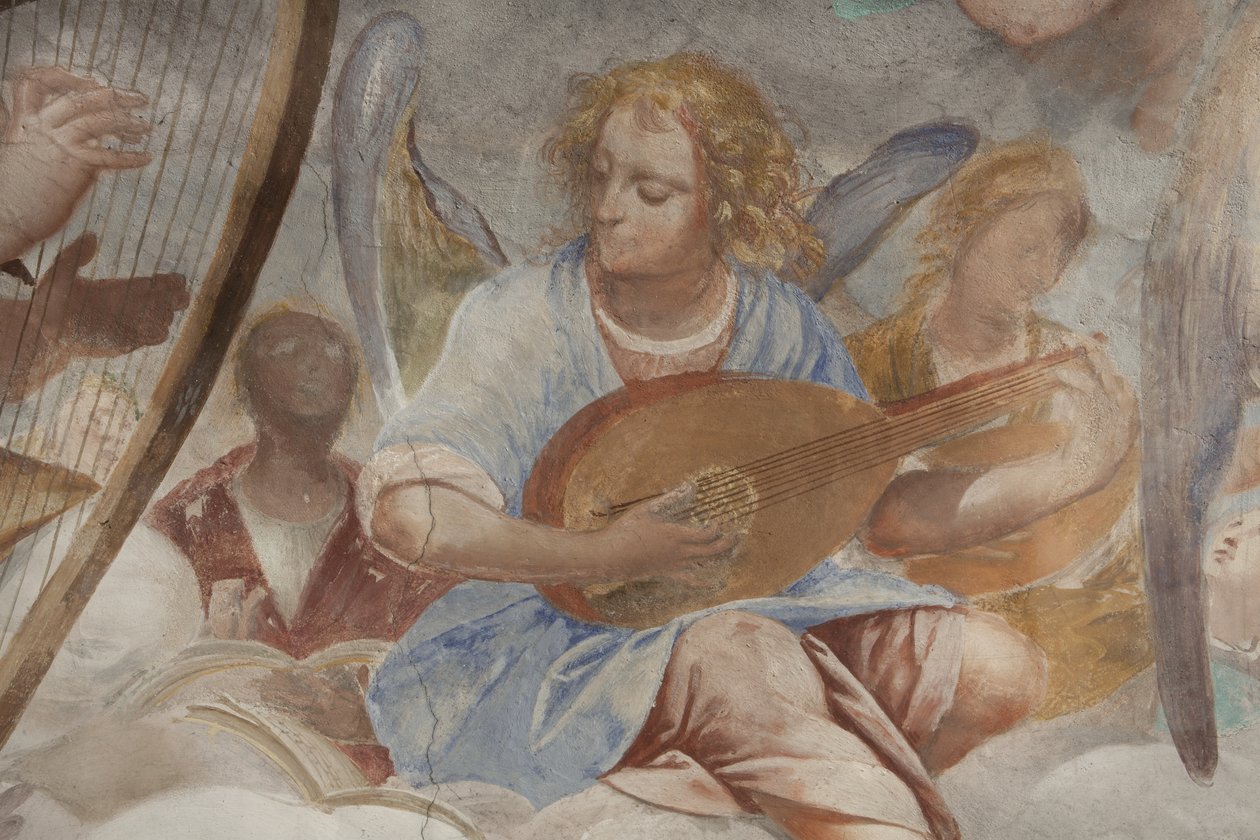 Engle, musiker-engle og puttos, detalje af Paradiset med den evige Fader, ca. 1623-34 (detalje af 3496185) af Isidoro Bianchi