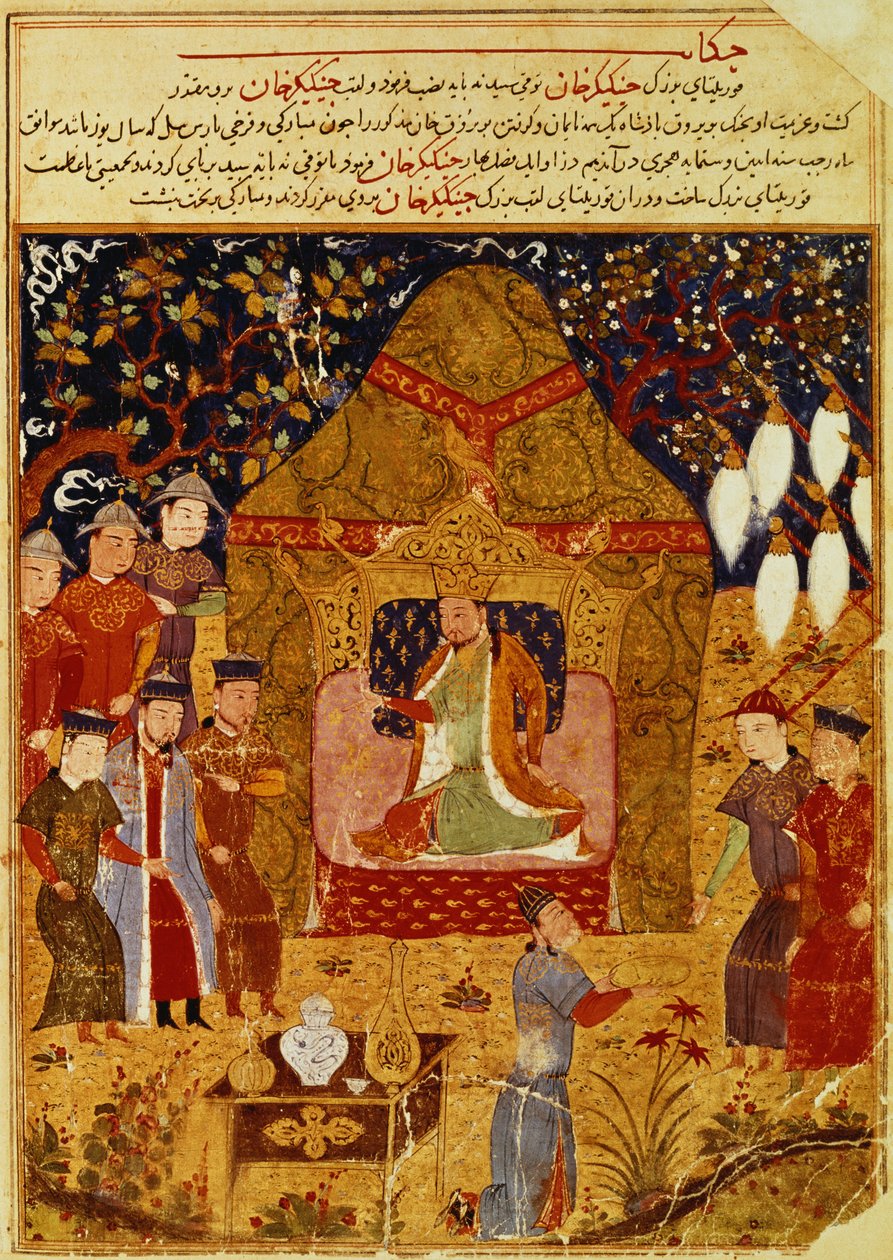 Djengis Khan i sit telt af Rashid al-Din (1247-1318) af Islamic School