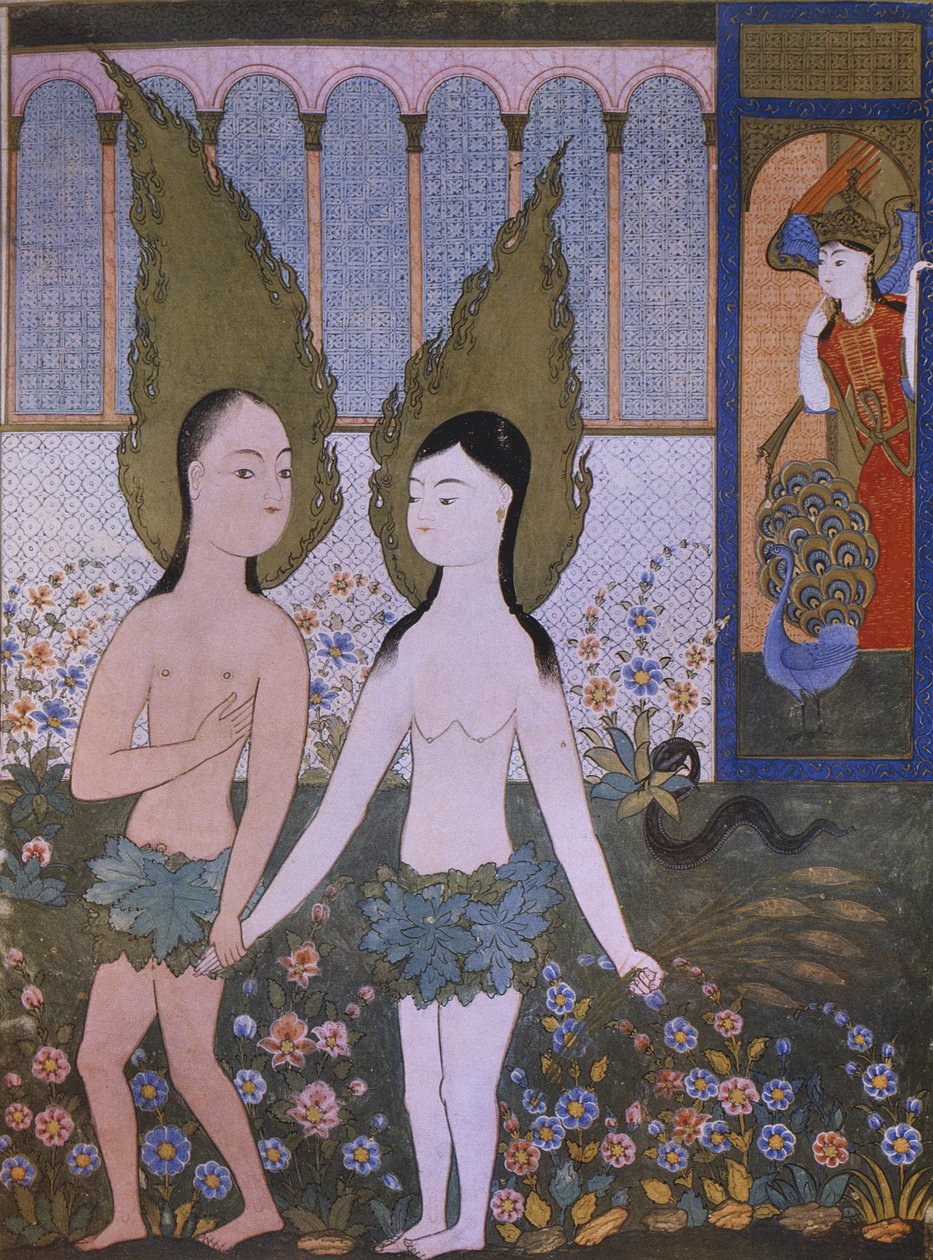 Adam og Eva forvist fra paradis, fra Hadiqat al-Suada, 1610, Bagdad af Islamic School
