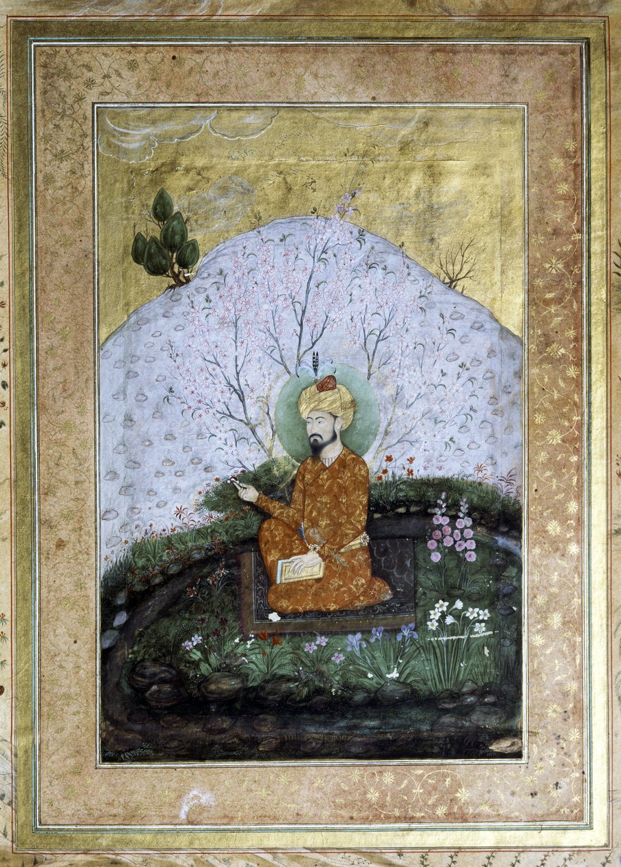 BABUR Zahir al-Din Muhammad (1483-1530): Mogul-miniature fra det 17. århundrede af Islamic School