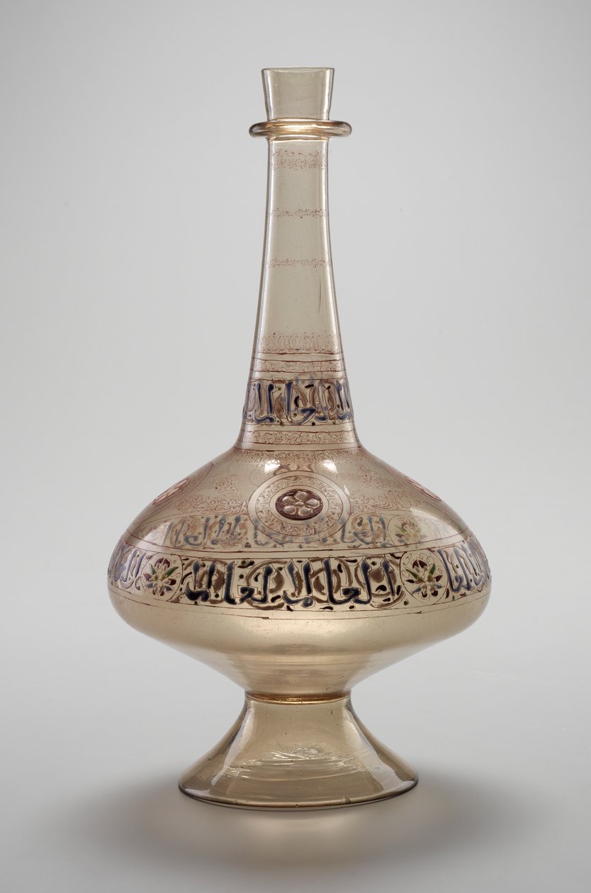 Flaske, bestilt af Dawud, Rasulid Sultan af Yemen, Mamluk-dynastiet, 12961321 (emaljeret og forgyldt glas) af Islamic School