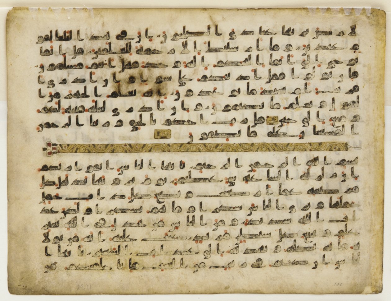F1929.71 recto, Folio fra en Koran, Nærøsten eller Nordafrika (blæk, guld og farve på pergament) af Islamic School