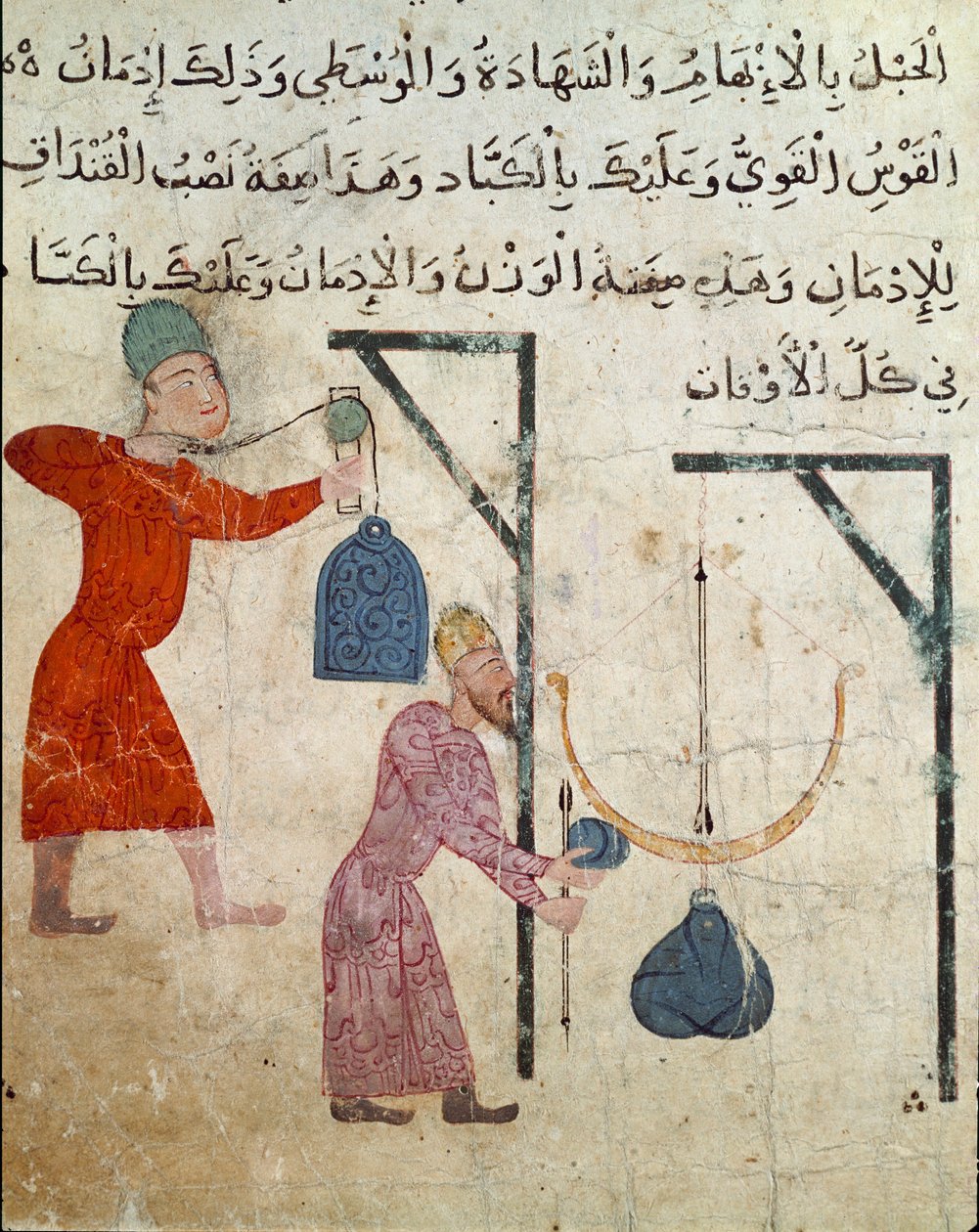 Islamisk kunst: Tegning på pergament fra Fatimid-perioden (10-11. århundrede) - Vejning af fødevarer - Maleri på papyrus - Cairo, Museum for Islamisk Kunst af Islamic School