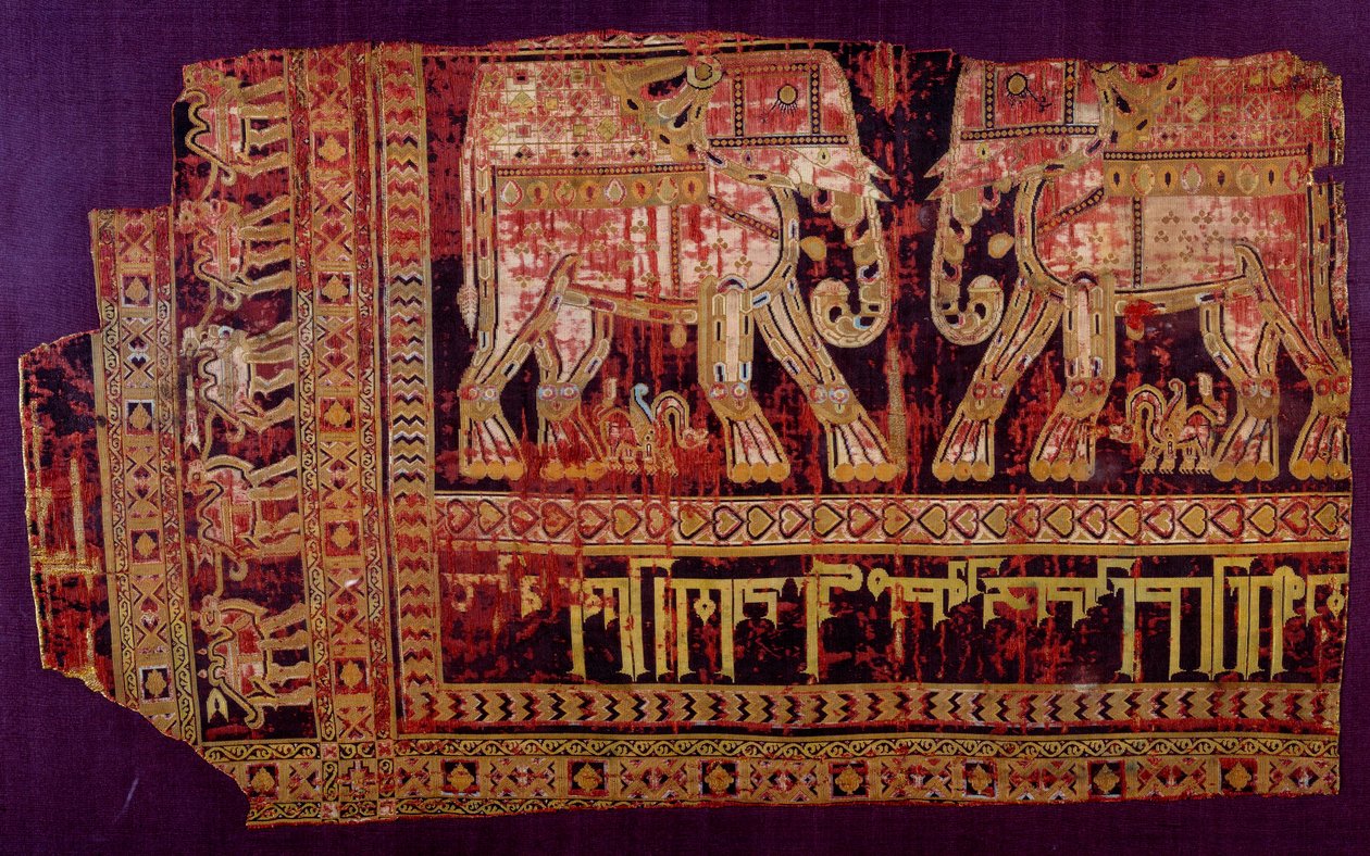 Islamisk kunst: Sankt Josses ligklæde. Silkestof, 901 e.Kr. Fra klosteret Saint Josse, Khorasan, Chorasan eller Khurasan. Herat, moderne Afghanistan. Paris, Louvre-museet af Islamic School
