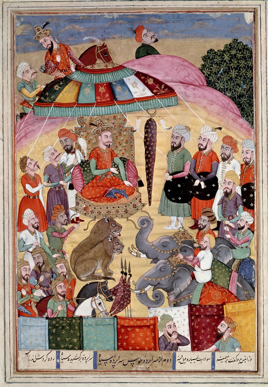 Islamisk kunst: "" Sohrab (Saharab) foran kongens telt"" Persisk miniature fra et manuskript af det episke digt "" Shahnameh"" (Shah Nama, Shahnama) (Kongernes Bog) af Ferdowsi (Firdawsi eller Ferdawsi, eller Firdousi, ca. 940-omkring 1020) (ms. 607) Chant af Islamic School