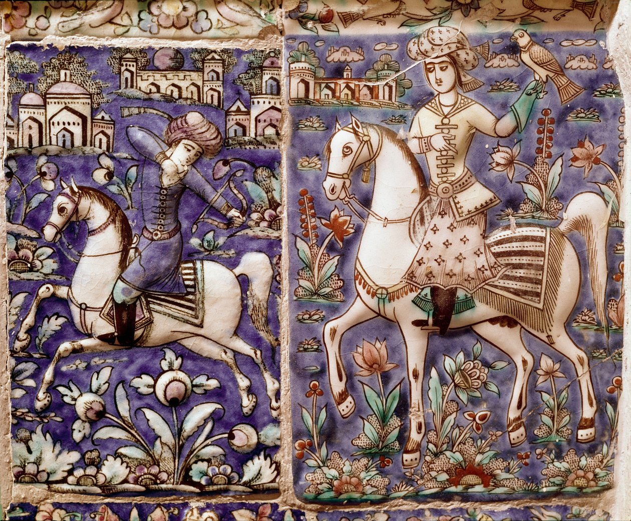 Islamisk kunst: falkejagt. Keramik af Isfahan eller Isfahan i Iran af Islamic School