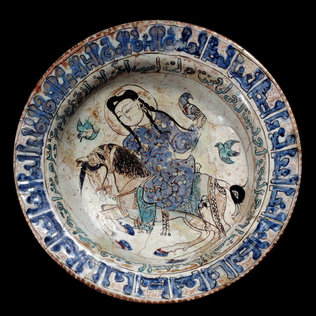 Islamisk kunst: falkonerrytterfad i keramik. Begyndelsen af det 13. århundrede. Fra Iran. Paris, Louvre-museet af Islamic School