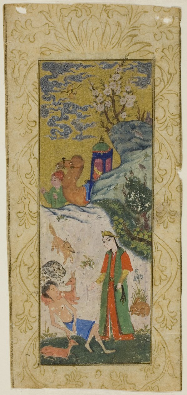 Layla besøger Majnun i ørkenen, side fra en kopi af Khamsa of Nizami af Islamic School