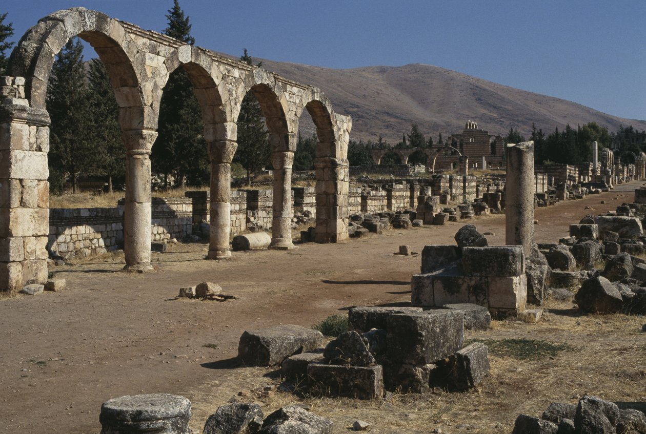 Udsigt over en gade og en søjlegang, Umayyad-perioden (661-750) af Islamic School