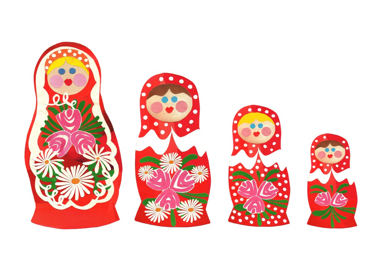 Russiske dukker, 2014 (klippet papir) af Isobel Barber