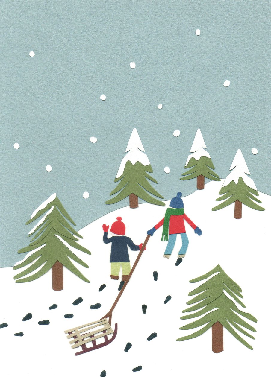 Sledging, 2014 (klippet papir) af Isobel Barber