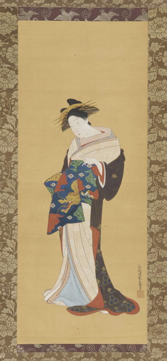 Oiran, Edo-periode (farve og guld på silke) af Isoda Koryusai