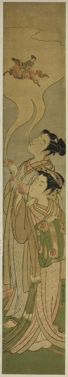 Par fremtryller en hest og rytter (parodi på Tekkai [kinesisk: Li Tieguai] og Chokaro [kinesisk: Zhang Guo Lao]) af Isoda Koryusai