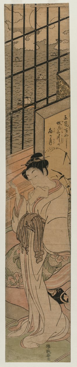 Courtesane i et værelse med udsigt over Edo Bay, ca. 1770. af Isoda Koryusai