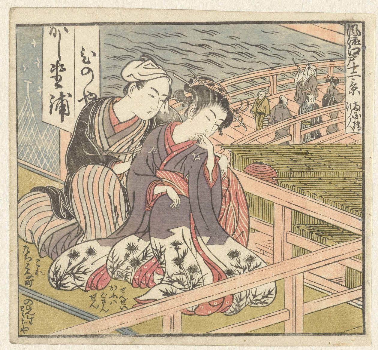 Kærlighedspar på verandaen Twelve Views of Sophisticated Edo (serietitel) Furyu Edo junikei (serietitel på objekt) af Isoda Koryusai