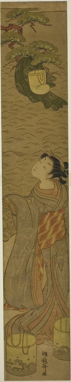 Parodi på Matsukaze, der danser under Yukihiras kappe af Isoda Koryusai