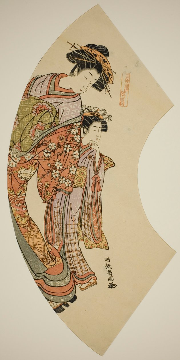 Courtesane Hanaogi fra Ogiya og hendes ledsager, fra serien "Fans of the East (Azuma ogi)" af Isoda Koryusai