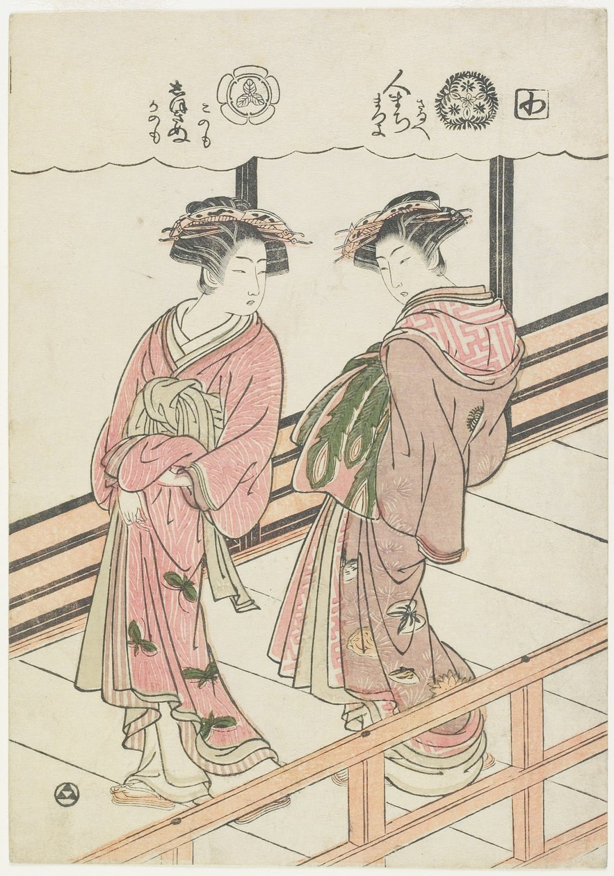 To kurtisaner på en veranda, 1777 (træblok i farver) af Isoda Koryusai