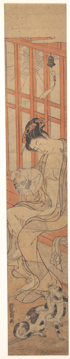 Frau fächert sich nach dem Bad af Isoda Koryusai
