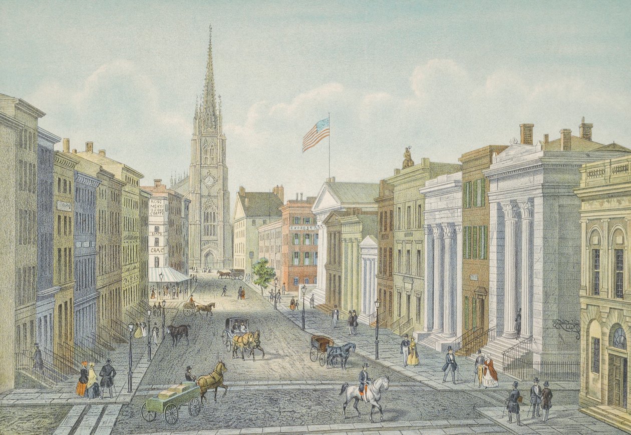 Wall Street, New York i 1847. af Isodore Laurent Deroy