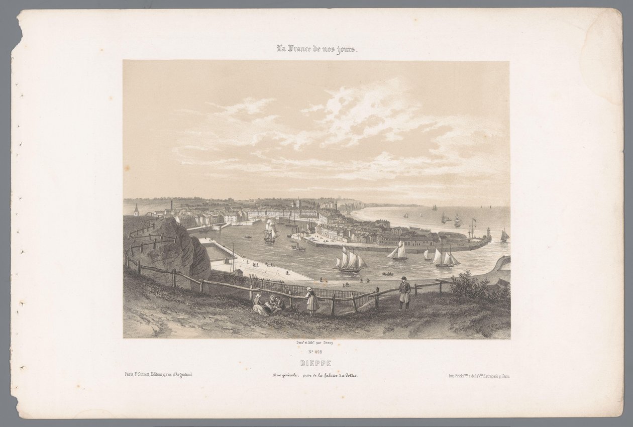 Udsigt over Dieppe fra Pollet-klippen Dieppe. Vue générale, prize de la falaise du Pollet (titel på objekt) Contemporary France (serietitel) La France de nos jours (serietitel på objekt) af Isodore Laurent Deroy
