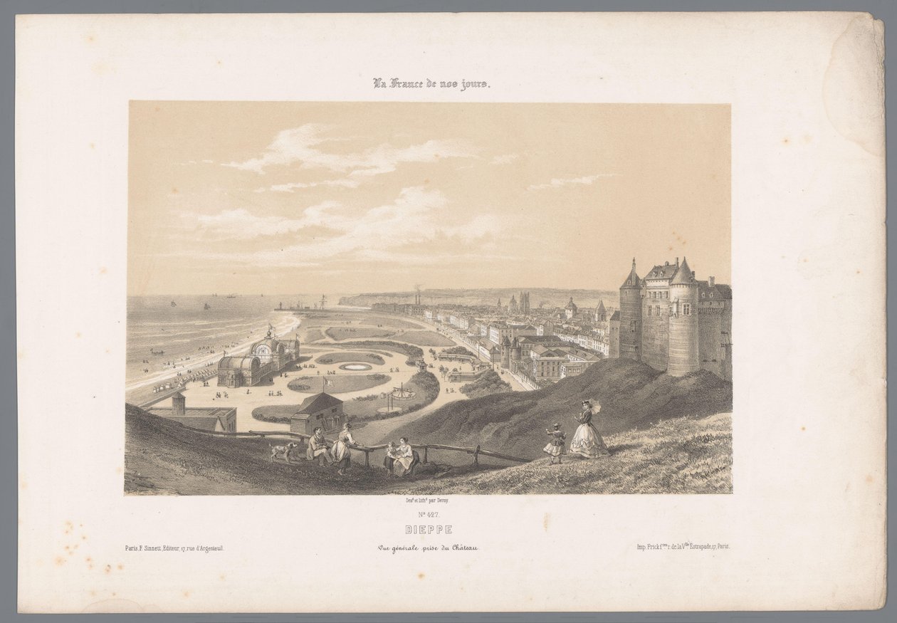 Udsigt over Dieppe fra slottet Dieppe. Vue générale prize du Château (titel på objekt) Contemporary France (serietitel) La France de nos jours (serietitel på objekt) af Isodore Laurent Deroy