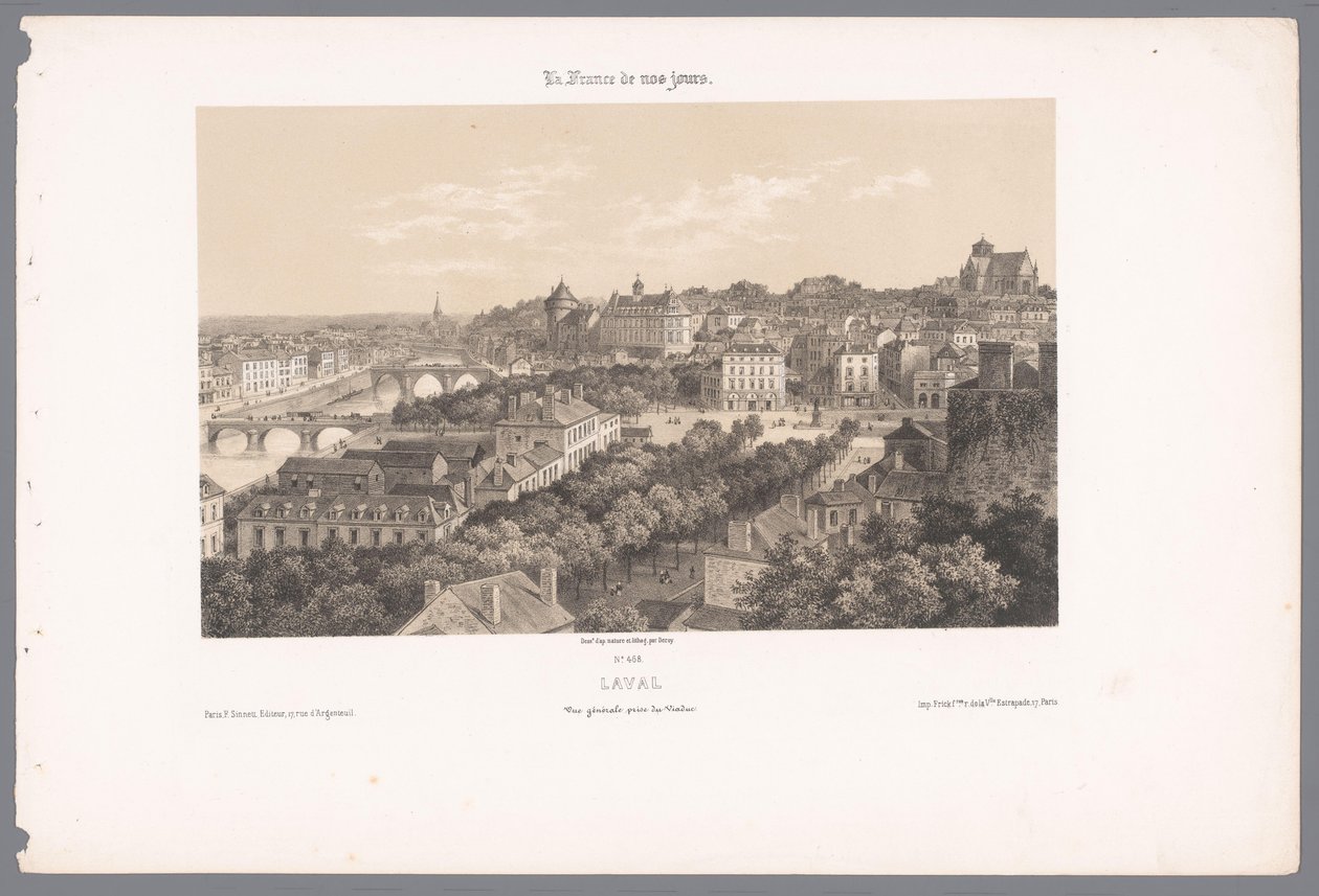Udsigt over Laval fra viadukten lava. Vue générale prize du Viaduc (titel på objekt) Contemporary France (serietitel) La France de nos jours (serietitel på objekt) af Isodore Laurent Deroy