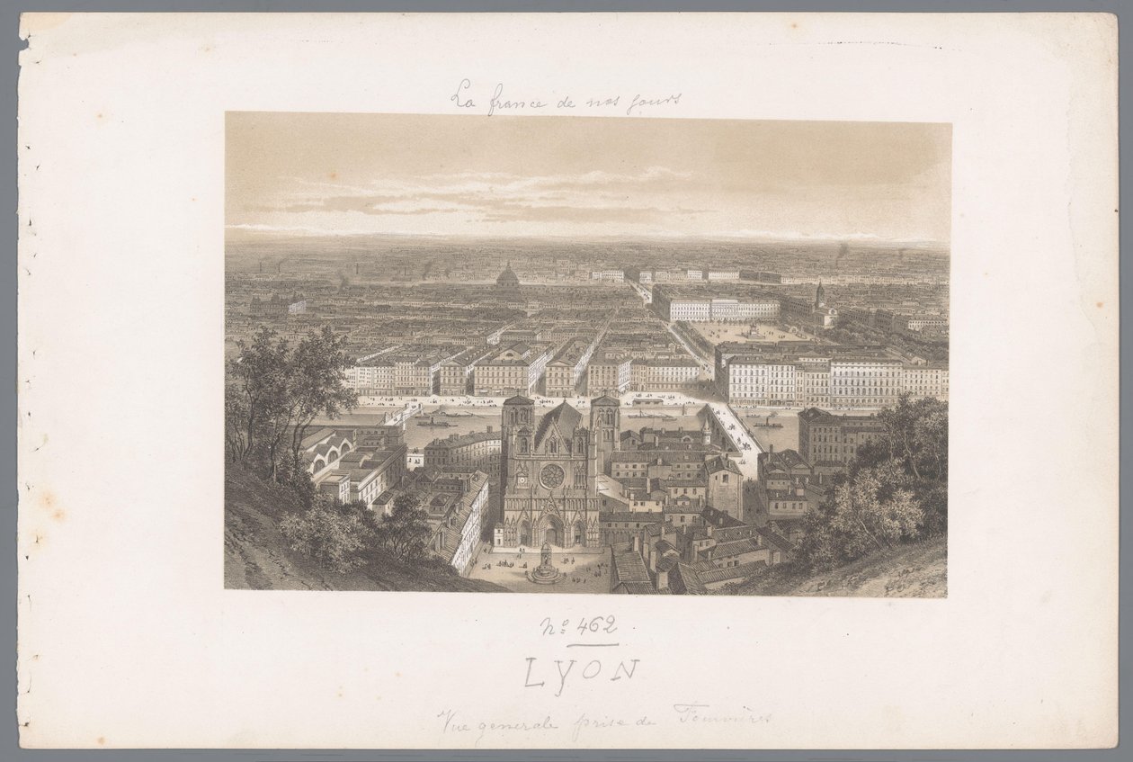 Zicht op Lyon en de katedraal fra Fourvière Lyons. Generelt billede taget fra Fourvières Hedendaags Frankrijk (serietitel) Frankrig i dag (serietitel) af Isodore Laurent Deroy