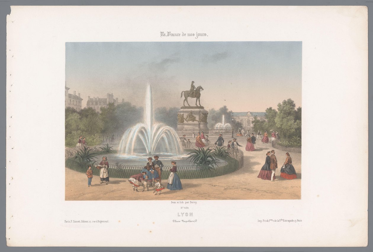 Zicht op de Place Napoléon te Lyon Lyons. Placer Napoleon (titel på objekt) Hedendaags Frankrijk (serietitel) Frankrig i dag (serietitel på objekt) af Isodore Laurent Deroy